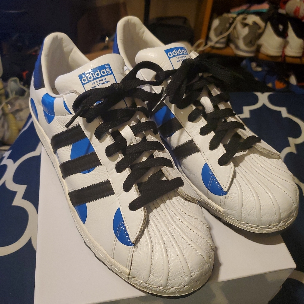 adidas jermey scott 80's super skate blue dots.